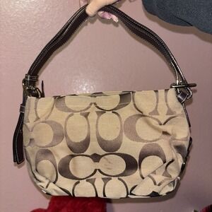 VTG Coach Signature C Canvas Brown Leather Trim Shoulder Bag Purse Handbag Y2K